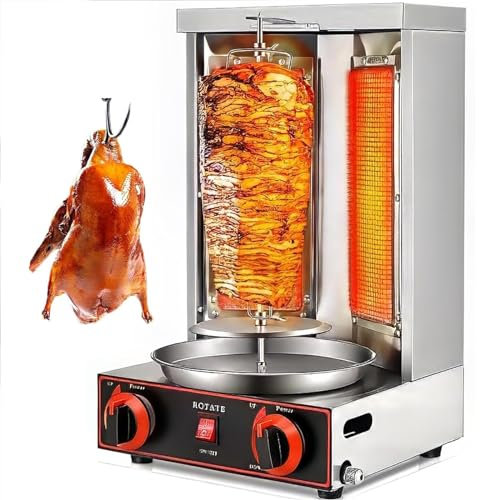 DPQYJPP Asador vertical eléctrico, parrilla giratoria automática de 360°, parrilla universal sin humo, parrilla Doner Kebab para pollo, parrilla de barbacoa de pavo para fiesta en casa, jardín,