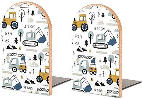 Serre-livres en forme de voiture mignonne, motif dessin animé, pour étagères pour tenir des livres, bloque-livres antidérapants en bois, décoration pour la maison et le bureau