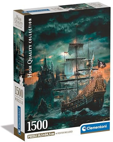 Clementoni Jigsaw Puzzle Collection - The Pirates Ship 1500 Pieces - Poster Included, Puzzle For Adults Age 14+, Gift For Men/Women, Illustration, Made In Italy, 31719