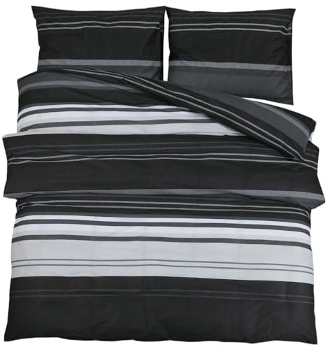 vidaXL Bettwäsche Set, Bettbezug in elegantem Look, Deckenbezug Kissenbezug mit verstecktem Knopfverschluss, Bettdeckenbezug Duvetbezug, Schwarz Weiß 225x220cm Baumwolle