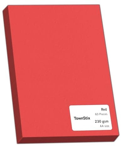 60 Stück, 230gsm - A4 Tonkarton Rot, Tonpapier Karton Bastelkarton Fotokarton Pappe