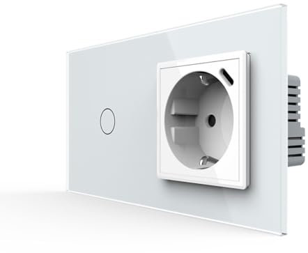 LIVOLO Glas Touch Lichtschalter und Steckdose mit USB-C 18W Anschluss Zweifach im Glasrahmen Weiß Sensorschalter Ladedose Schuko USB TYP C Unterputz Einbau VL-C701-FCTF16A-C1-SR-11-A