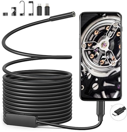 Endoskopkamera, Inspektionskamera mit 8 LED-Lichtern, Endoskop IP67 wasserdichte, Typ-C Endoskopkamera, mit Halbstarrem Kabel, Teleskop Kamera, für Android- und iOS-Smartphones, iPhone, iPad (5M)