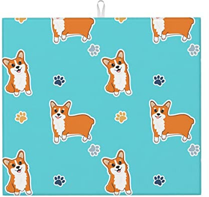 Abtropfmatte 41x46cm, Corgi Und Pfote Trockenmatte Für Die Küche Sanft Geschirrunterlage Tisch-Zubehör Trockenmatte, Für Küchentheke, Küchenutensilienhalter, Besteck
