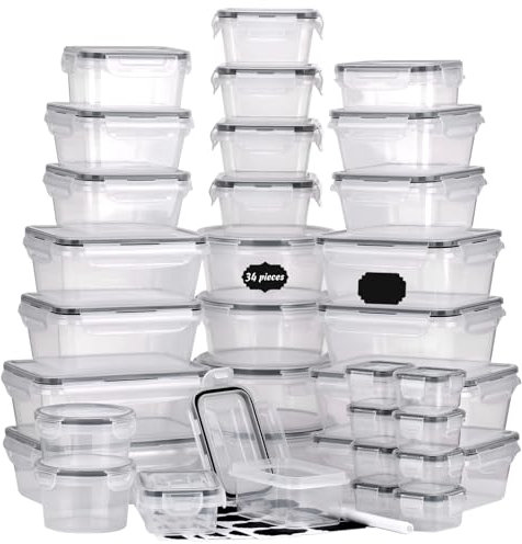 DUOJIN 68teiliges Frischhaltedosen Set(34 Vorratsdosen mit 34 Deckel)Kunststoff Aufbewahrungsbox Set Vorratsdosen mit Deckel Luftdicht Meal Prep Boxen Aufbewahrungsdosen mit Deckel für Küche Haushalt