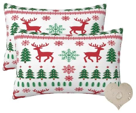Outdoor Kissen Wetterfest 2er Set Kissenbezug 40x60 cm, Outdoor Kissenbezug Weihnachten Sommer Gartenkissen Mit ReißVerschluss, Deko Kissen Nordisch Kuschelkissen für Balkon Patio Garten Deko -hs466