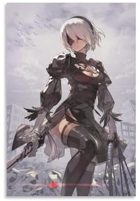 KPOKAHT Nier Automata Wandkunst-Poster, Motiv: Anime-Mädchen (2B) (16), Heimdekoration, Bild, Leinwand, Gemälde, Poster, 40 x 60 cm