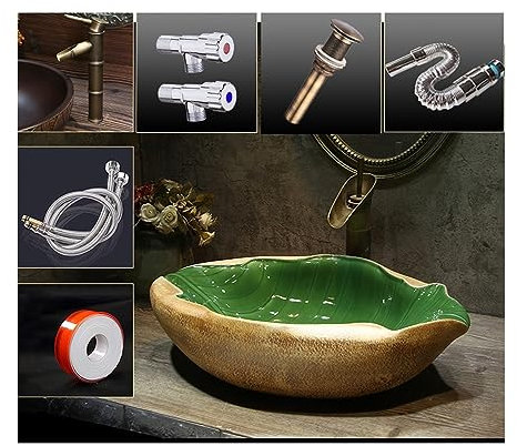 Lavandino da Bagno Lavabo da appoggio Verde Lavandino da Bagno a Vasca - Forma Unica a Forma di Foglia Lavabo in Ceramica in Porcellana Lavabo da Bagno Lavabo a Vasca (B)