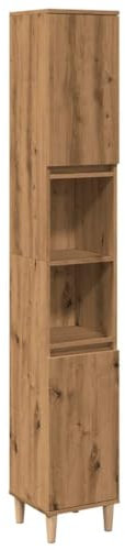 vidaXL Badschrank, Badezimmerschrank mit 6 Fächern 2 Türen, Badezimmer Hochschrank Holzbeine, Badmöbel Badezimmermöbel, Artisan-Eiche Holzwerkstoff