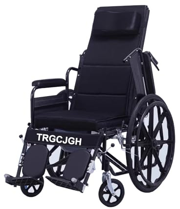 TRGCJGH Pflegerollstuhl mit Liegefunktion, Klapprollstuhl, Stahl, leicht, selbstfahrend, Sitzbreite 45 cm, Toilettenstuhl(B)