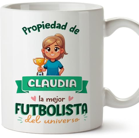 MUGFFINS Tazas Personalizadas para FUTBOLISTA mujer - En Español - Propiedad de - 11 oz / 330 ml - Regalo Personalizable original y divertido