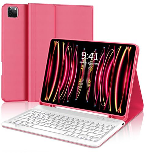 FOGARI iPad Pro 12.9 6th/5th/4th/3rd Generation Keyboard Case - Wireless Bluetooth Detachable UK Layout Keyboard Folio Cover with Pencil Holder for iPad Pro 12.9 2022/2021/2020/2018, Red