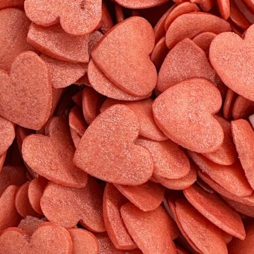 Scrumptious - Jumbo Red Shimmer Love Hearts - Valentine's Day Cake Topper Sprinkles - 25g Edible shimmer Cupcake Decorations - Perfect for Birthdays, Weddings & Romantic Celebrations