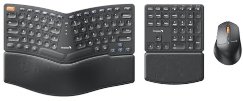ProtoArc Clavier Souris Ergonomique EKM04 2,4 GHz sans Fil avec pavé numérique séparé, Design divisé, Repose-Poignet Rigide, Rechargeable, pour Ordinateur de Bureau/Ordinateur Portable Windows