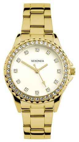 Sekonda Day to Night Ladies 34mm Elizabeth Watch in Gold with Gold Alloy Bracelet & Silver Dial