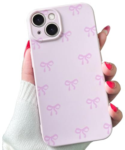 VCGFJD Case for iPhone 15, Cute Ribbon Bow Pattern, Stylish Simple Phone Case, Raised Lens Edge Protection, Aesthetic Bowknot Slim Soft TPU Durable Protective Cover for iPhone 15 - Purple
