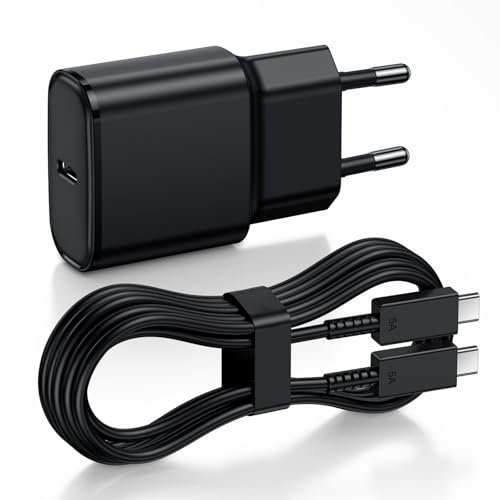 25W Chargeur Rapide pour Samsung Galaxy S25, S24, A26, S23, A22, S22, S21, S20 FE, A16, A15 A14 A13 A54 A53 A52 A51 A34 5G, Type C Rapide Adaptateu Prise avec Type C Câble 2M pour Chargeur Samsung