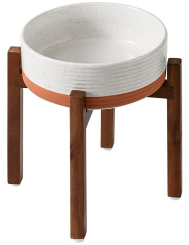 Havniva Ensemble de gamelles surélevées en céramique pour chien de 20,8 cm, avec support en bois d'acacia, gamelle de nourriture et d'eau pour chiens de grande race, gamelles lestées pour animaux de