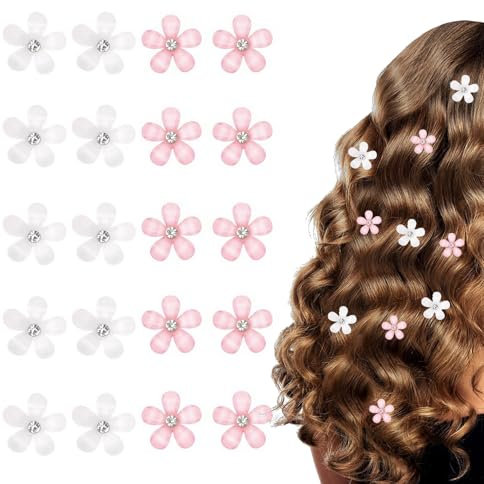 KLEHOPE Lot de 20 petites pinces à cheveux en résine en forme de pétale de fleurs blanches et roses pour anniversaire, mariage, rendez-vous