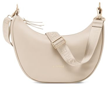 Expatrié Umhängetasche Damen Beige - Lea Medium - Half Moon Bag Schultertasche - Crossbody Bag im Halbmond Design - Halbrunde Handtasche aus Veganem Leder - Wasserabweisend