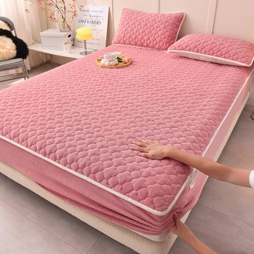 Aotiwe Spannbettlaken 200x220 Pink, Kneer Spannbettlaken Einfarbig mit Blumenstruktur, 2 Kissenbezügen Milchfaser