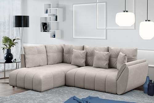 AXLIVING Couch mit Bettfunktion Eckcouch in Beige Corleone in L Form