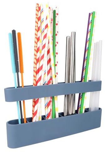 BOXOB Magnetic Straw Organizer, 6 Slots Silicone Cabinet Straw Holder Dispenser Organizer for Cabinet Counters Cupboards Kitchen Storage
