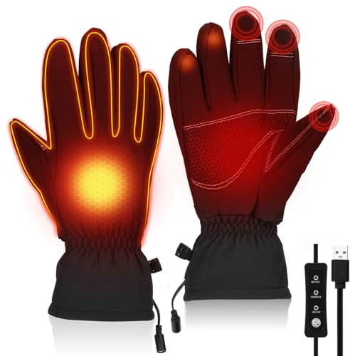 Heated Gloves for Men Women, Fizzyo USB Hand Warmer Motorcycle Heating Gloves, Electric Touchscreen Warm Glove Windproof Winter Mittens for Outdoor Sports Fishing Hiking Cycling Skiing
