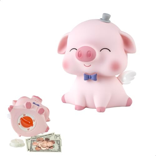 Sparschwein, Spardose Kinder, Spardose Mädchen Niedliches Piggy Bank aus Robuster Emaille mit Einfachem Boden-Zugang Deko für Zuhause, Pink