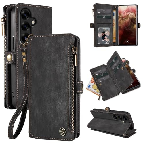 LBH Handy Hülle für Samsung Galaxy S25 FE Klapphülle RFID Schutz Wallet Geldbeutel Geldbörse Cover Case Flipcase Kartenfächer Geldfach Münzfach Schwarz
