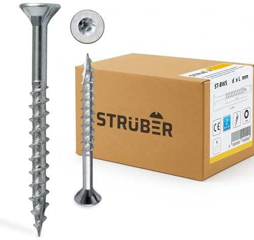 STRÜBER Universalschrauben mit Senkkopf und Torx-Antrieb (Ø4,0 x 40 mm / 200 Stk.) verzinkte Holzschraube - Spanplattenschrauben – Teilgewinde & Cutspitze - TX-Bit inkl - ETA