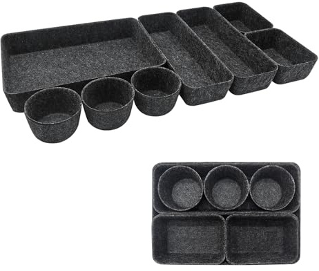 Janety Schubladen Organizer Set, 8 Stück Filz Aufbewahrungsbox, Filz Organizer für Schreibtisch, Schlafzimmer, Bad, Küche, Schminktisch, Büro, Dunkelgrau