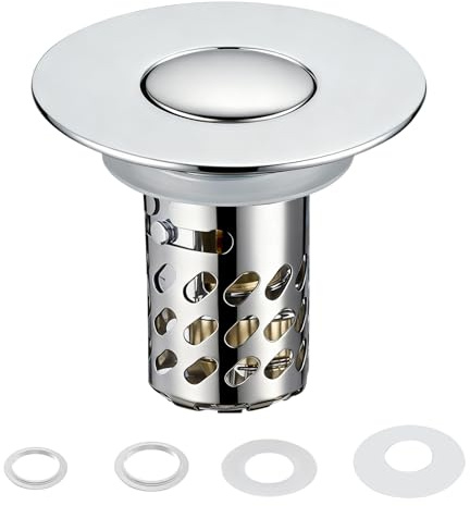 PPAAstunoras Abflusssieb Waschbecken：Pop Up 3 in 1 Stöpsel Waschbecken mit Sieb und Abnehmbarem Edelstahl Filterkorb Abflussstopfen, Waschbeckenstöpsel für 28–58 mm Beckenloch, Messing Kugelkern
