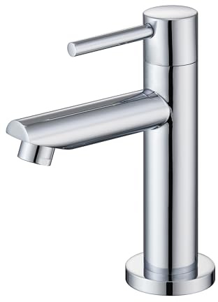 Florenta Wasserhahn Bad Chrom, Kaltwasserhahn Gäste WC, Waschtischarmatur | Kleine Waschbeckenarmatur Edelstahl 50cm Schlauch G3/8 Anschluss Kompakte Bauform Einfache Montage Pflegeleichte Oberfläche