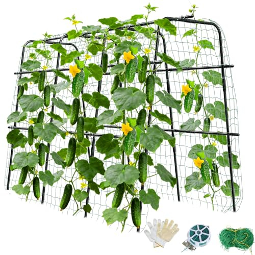 MQUPIN Gurke Rankhilfe, 120x160cm Rankgitter für Gurke mit Ranknetz, Gitternetz Kletterpflanzen Rankhilfe,Pflanzenstütze für Kletterpflanzen Blumen Gemüse, Pflanzenspalier