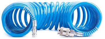 Tubo a spirale per aria compressa in PU poliuretano Ø 8 x 10 mm lunghezza 15 mt completo di raccordi ad attacco rapido universale. 100% Made in Italy