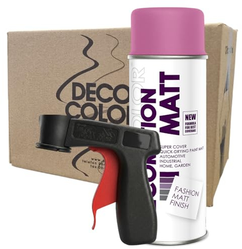Craft-Equip DC 12er Sparpack Lackspray Matt nach RAL in 400ml zur Lackierung von Auto Stahl Aluminium Beton Holz und Haltegriff (12 Dosen in pink MATT RAL 4003 + Haltegriff)