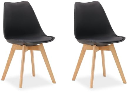 Homestyle4u 2er Set Esszimmerstühle - Design Küchenstuhl Schwarz & Holz | Skandinavischer Schalenstuhl mit Holzbeinen - Ergonomischer Polsterstuhl für Wohnzimmer und Küche - Robust & Pflegeleicht