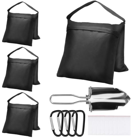 4 Stück Sandsack Beschwerung, Schwarz Sandsack Set, Gewichtssack für Stativ Fotografie, Schwere 800D Oxford Sandsäcke, mit Schaufel, Sandsäcke für Lichtständer, Zelte, Sonnenschirme, Angelstühle