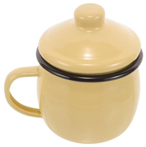 NESTINGHO Tasse Émail Jaune 580ml avec Couvercle Ergonomique, Mug Multifonction pour Thé, Café et Jus, pour Bureau ou Maison