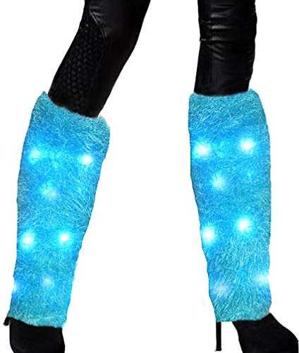 Luwint LED Flashing Furry Arm Leg Warmers - Light Up Clothing Accessories for Halloween Party Costume Christmas Rave, 1 pair