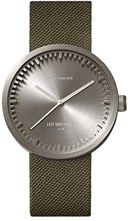 LEFF amsterdam D38 Tube Armbanduhr für Damen Gehäuse aus Edelstahl Grünes Cordura Armband LT71004