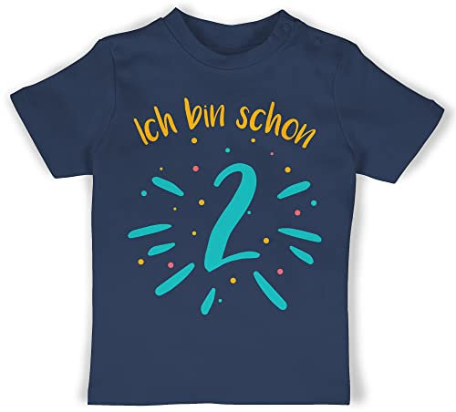 Baby T-Shirt Mädchen Jungen - 2. Geburtstag - Ich Bin Schon Zwei Konfetti bunt - 18/24 Monate - Navy Blau - geburtstagsshirt 2 2.Geburtstag Jahre Tshirt Outfit zweijährige Shirt Kindergeburtstag