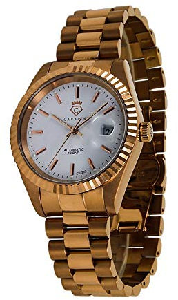 C CAVADINI Herren-Armbanduhr Leonardo Analog Automatik mit Edelstahlarmband CV-335 (Weiss/Rosegold)