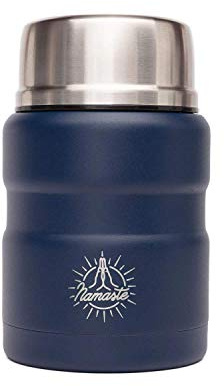 Bodhi Isolierter Food Container aus Edestahl mit Namaste-Motiv | To-go Thermo- Lunchbox für warme Speisen, Suppe, Babynahrung | Doppelwandiger Essensbehälter mit klappbaren Löffel | Größe 500 ml