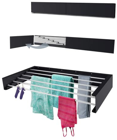 TCO ADVENTURES HANGHOVER Wäscheständer | EIN eleganter Wandaufhänger | zusammenklappbarer Edelstahl, zusammenklappbar, platzsparend mit 6 m Trockenleistung (Anthrazitgrau)