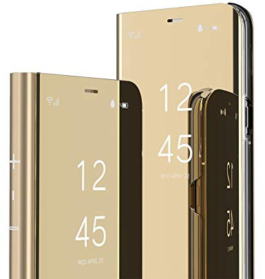 IMEIKONST iPhone X Hülle Bookstyle Spiegel Makeup Clear View Ständer Full Body Schutzhüllen Bumper Flip Folio Handyhülle Hülle für iPhone X/iPhone XS Flip Mirror: Golden QH
