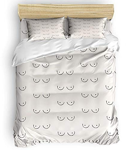 Bdhnmx Bettwäsche Mikrofaser 3 teilig Bettbezug Set 3D gedruckt Brüste weiß mit Reißverschluss weiche Bettbezüge-Einzelne Größe 140x200cm+2 Kissenbezug