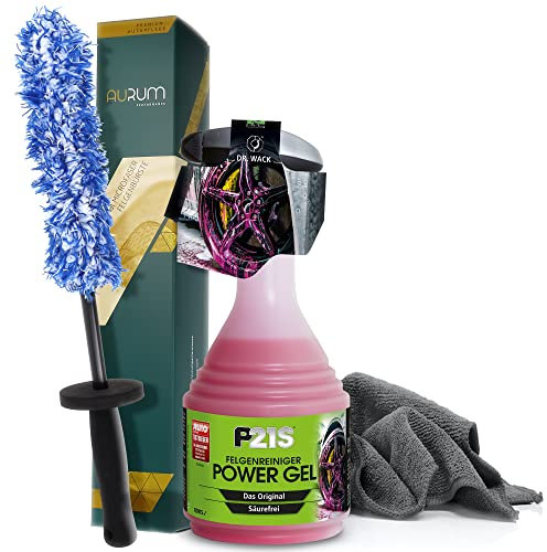 detailmate Felgenreinigungsset: Dr. Wack P21S Felgenreiniger Power Gel 750ml + Aurum ultraFlat Microfaser Felgenbürste Mikrofasertuch 320GSM