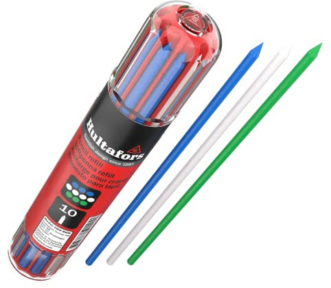 Hultafors Tieflochmarker Ersatzminenset Blau, Grün & Weiß 10 Stück I I Im praktischem Spender mit Cliphalterung I 2,8mm Universalminen für Zimmmermannsbleistift I Für diverse Oberflächen I 650140
